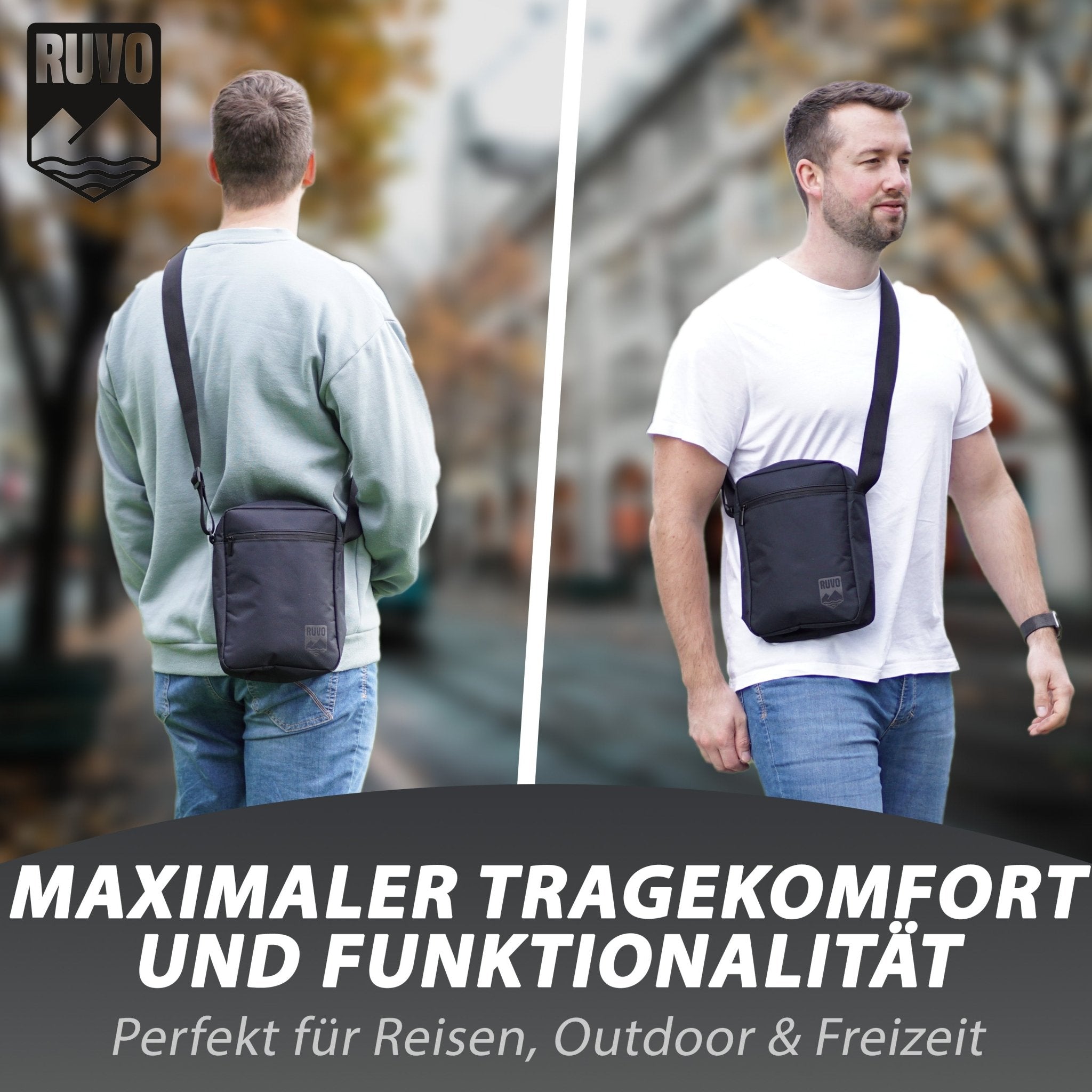 Schwarze Umhängetasche für Herren im Alltag, ideal für Reisen, Outdoor und Freizeitaktivitäten.