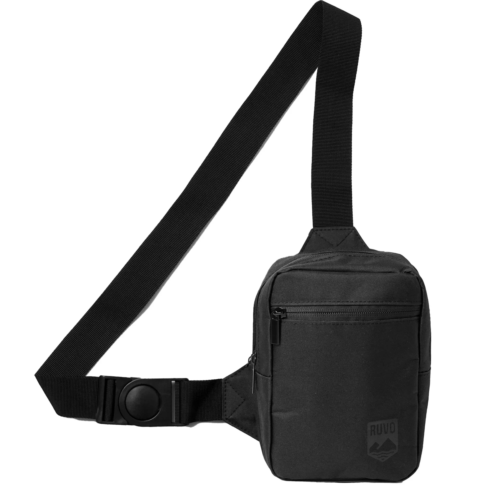 Schwarze Brusttasche mit Reißverschluss und verstellbarem Gurt, minimalistisch, für Reisen