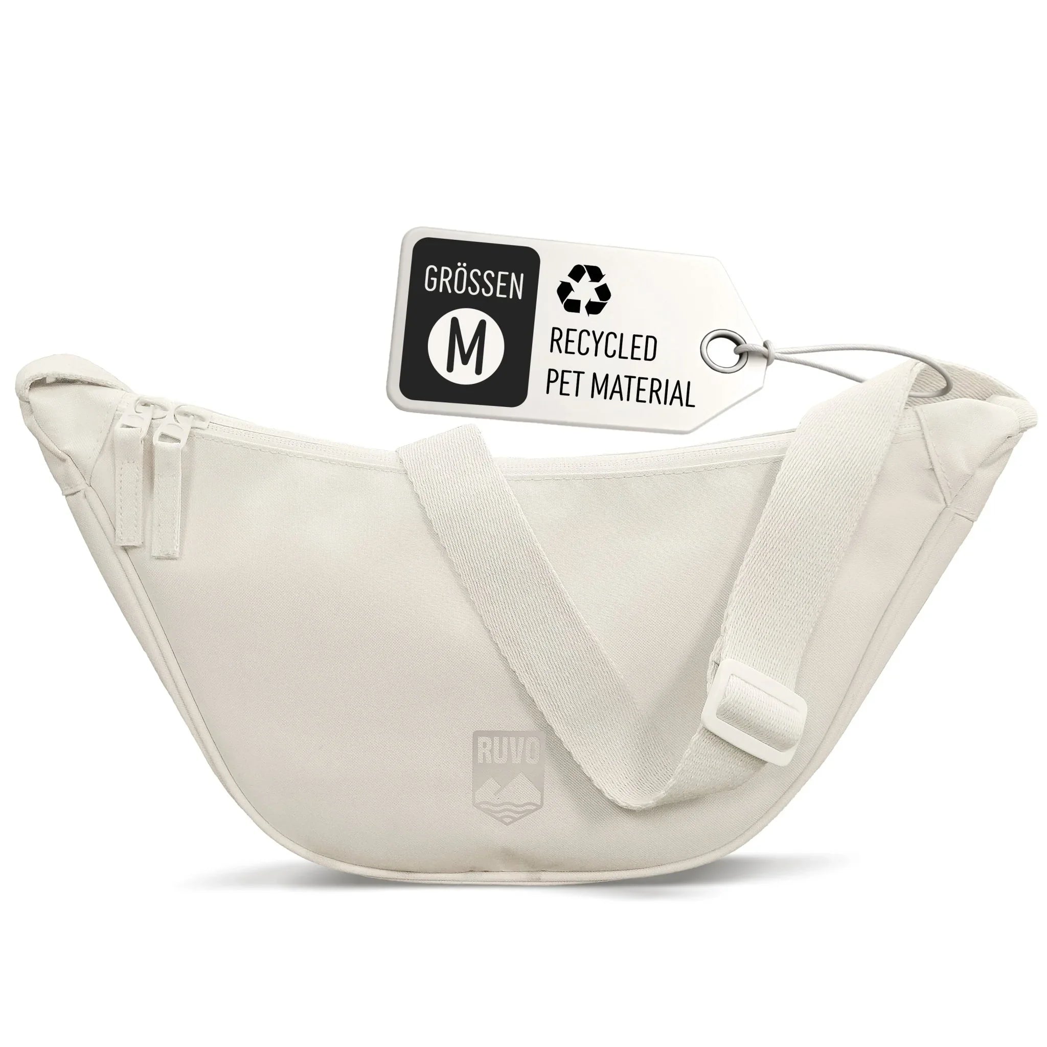 Weiße Moon Bag Umhängetasche Größe M aus recyceltem PET, mit verstellbarem Gurt