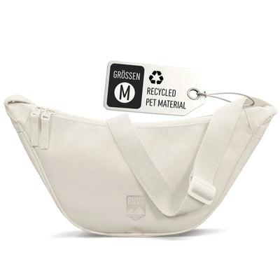 Weiße Moon Bag Umhängetasche Größe M aus recyceltem PET, mit verstellbarem Gurt